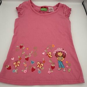 Y2K Strawberry Shortcake Vibrant Girls Shirt Butterfly Floral Hearts Size 4/5